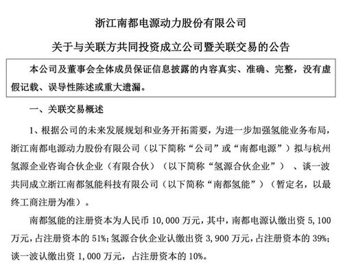 1亿元 南都电源成立氢能公司 重点开发氢储能及下游应用项目